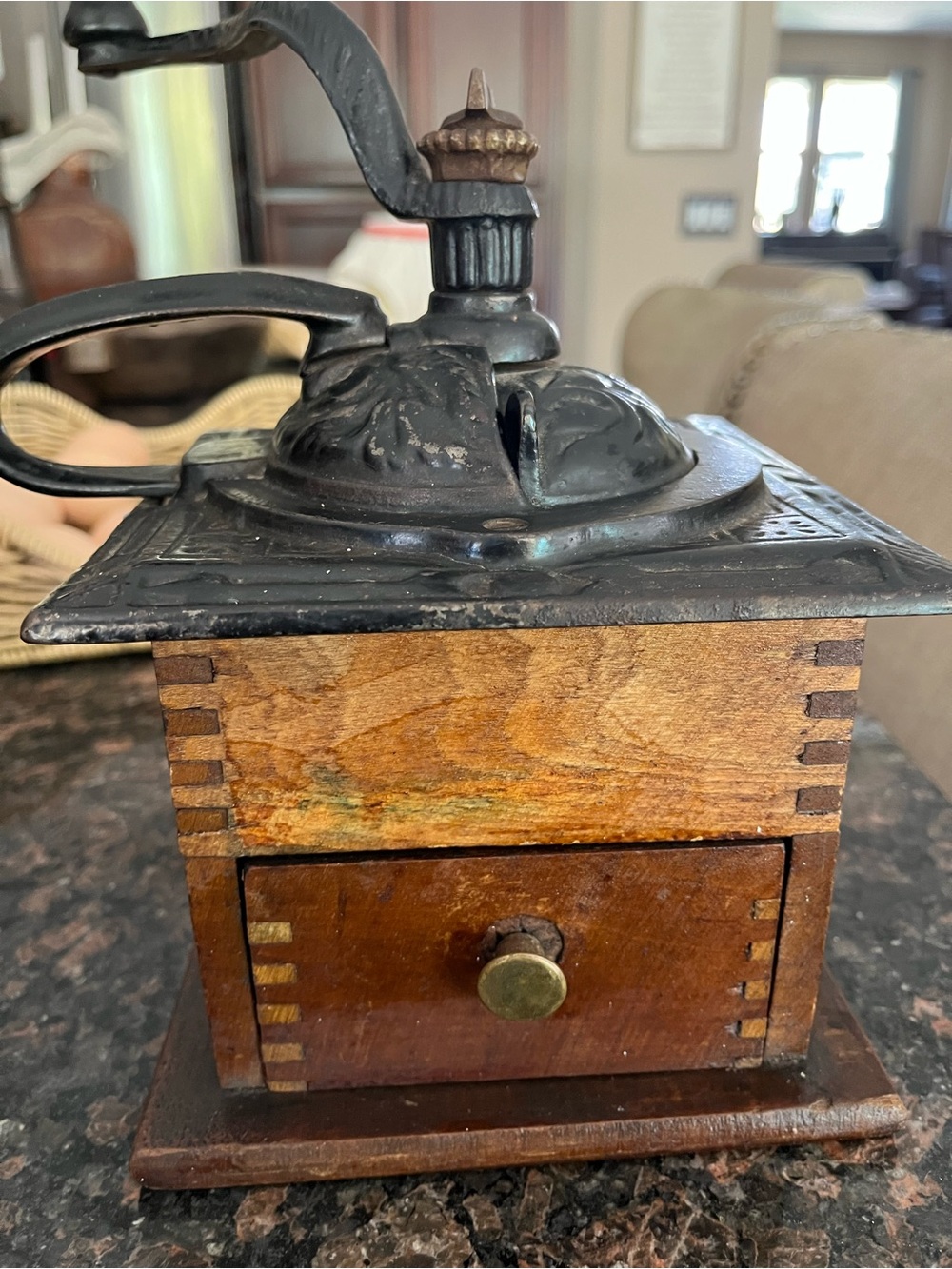 Antique-Style Hand Crank Coffee Grinder - Brown with Black Metal Top